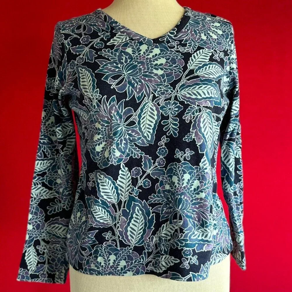 Croft & Barrow Blue Floral Print Classic Tee Size Medium